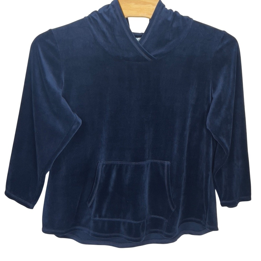 Sunday Velour Relaxed Navy Blue Pullover Roo Pocket Casual Comfort Track Hoodie